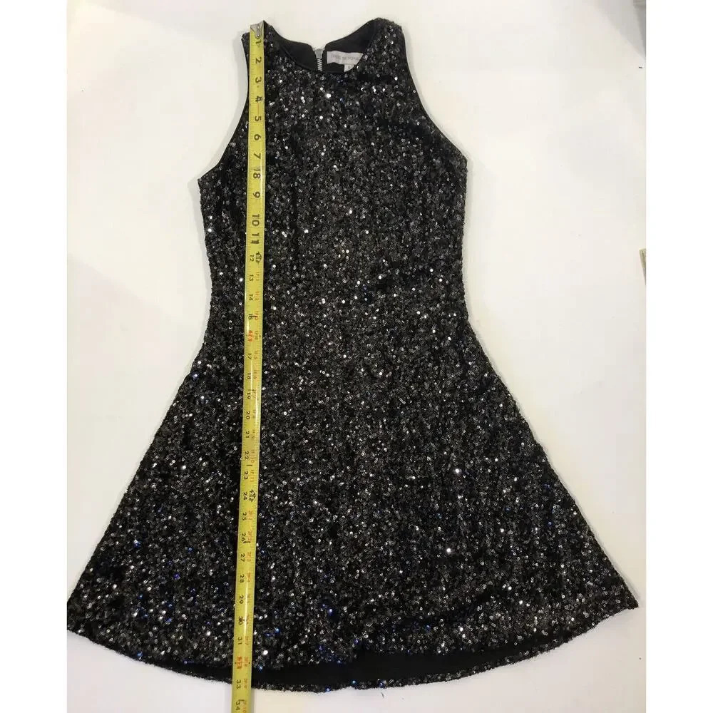 Dress the Population Black Sequined Cocktail Dress Exposed Back Zipper Size S - Picture 3 of 8